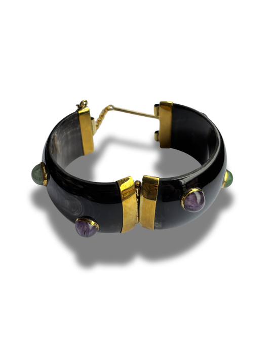 Black Horn Bracelet with Glassbeads