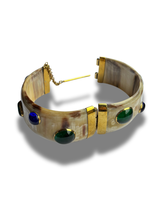 Light-Brown Horn Bracelet with Glassbeads