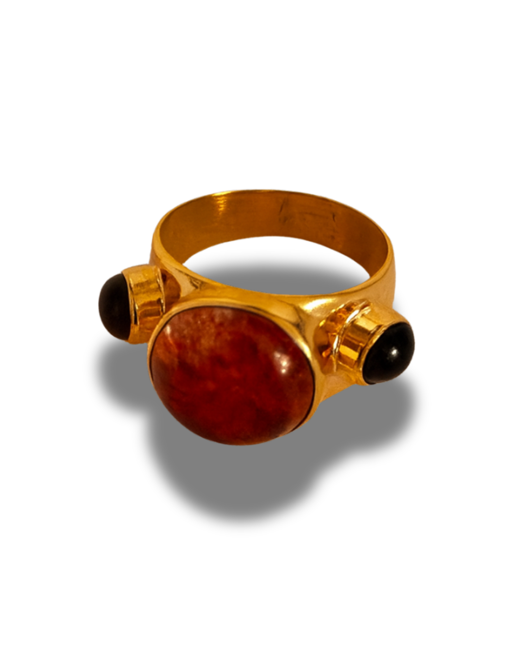 Goldplated Ring With Orange and Green Glassbeads