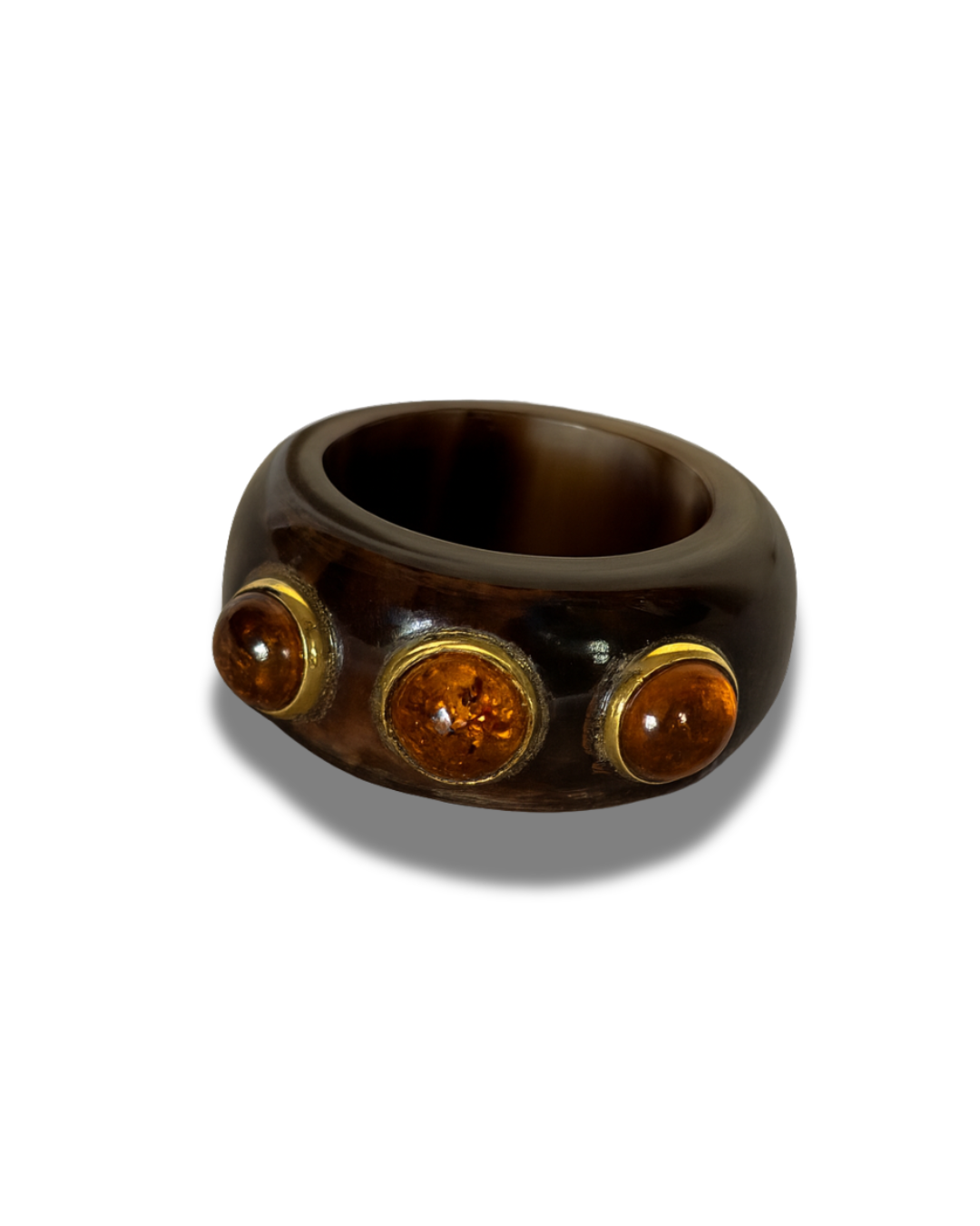 Dark Brown Horn Ring with Terracotta Glassbeads