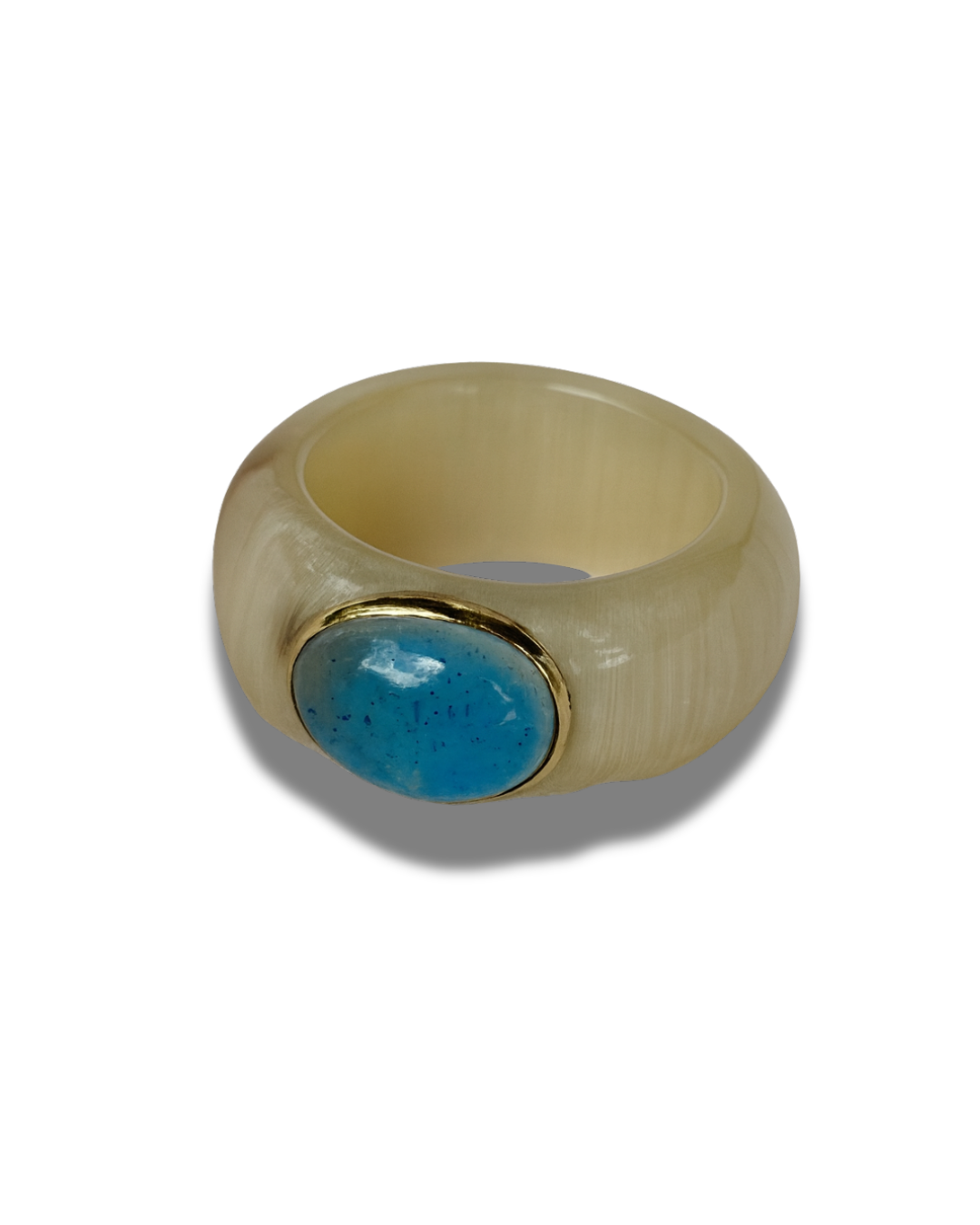 White Ring with Light Blue Glassbead
