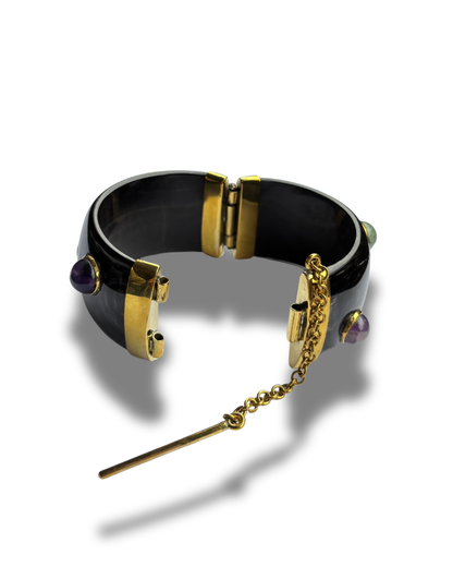 Black Horn Bracelet with Glassbeads