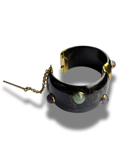 Black Horn Bracelet with Glassbeads