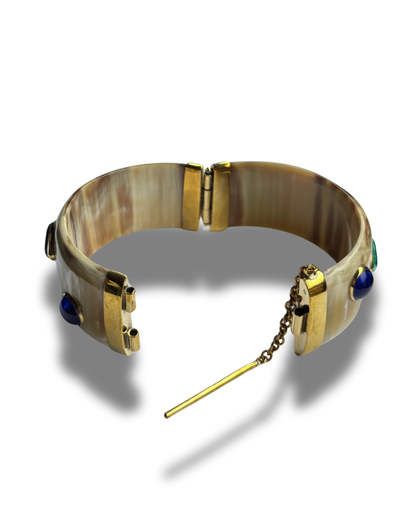 Light-Brown Horn Bracelet with Glassbeads