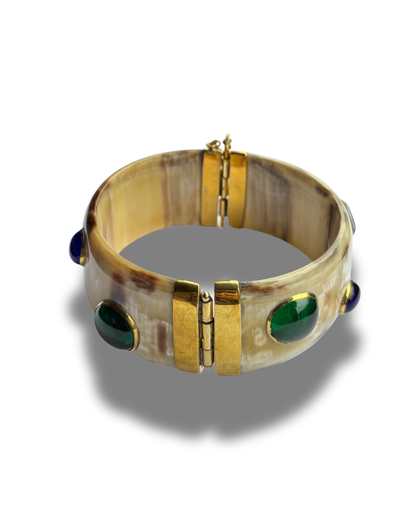 Light-Brown Horn Bracelet with Glassbeads