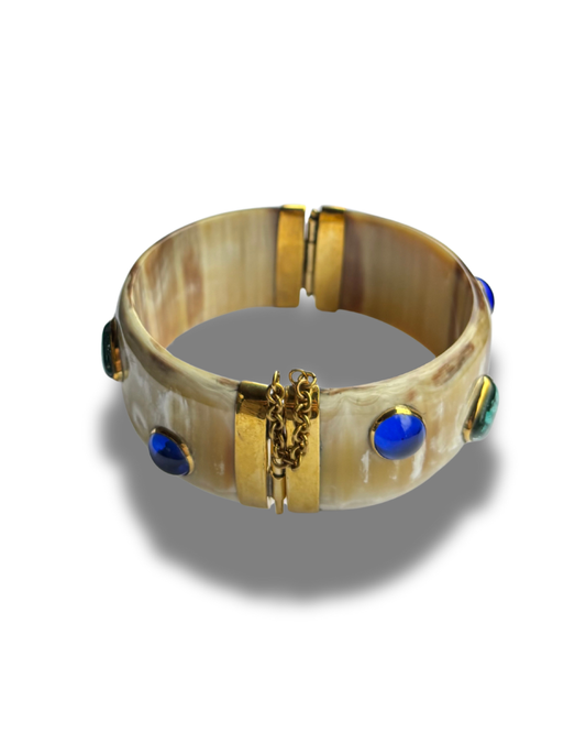 Light-Brown Horn Bracelet with Glassbeads