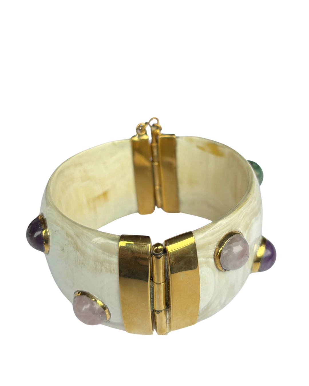 White Horn Bracelet with Glassbeads