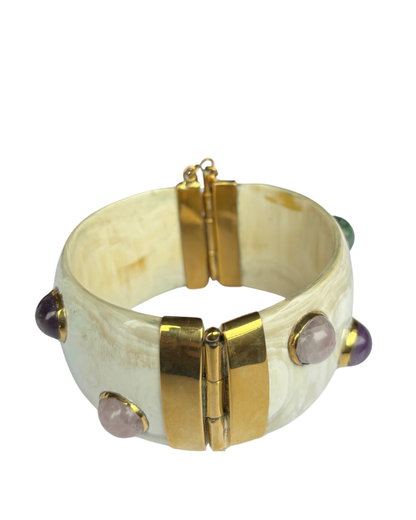 White Horn Bracelet with Glassbeads