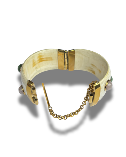 White Horn Bracelet with Glassbeads