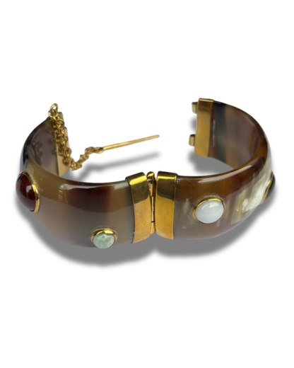 Brown Horn Bracelet with Glassbeads