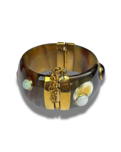 Brown Horn Bracelet with Glassbeads