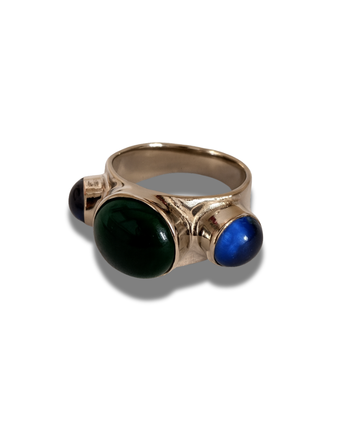 Silverplated Ring with Darkgreen and Blue Glassbeads