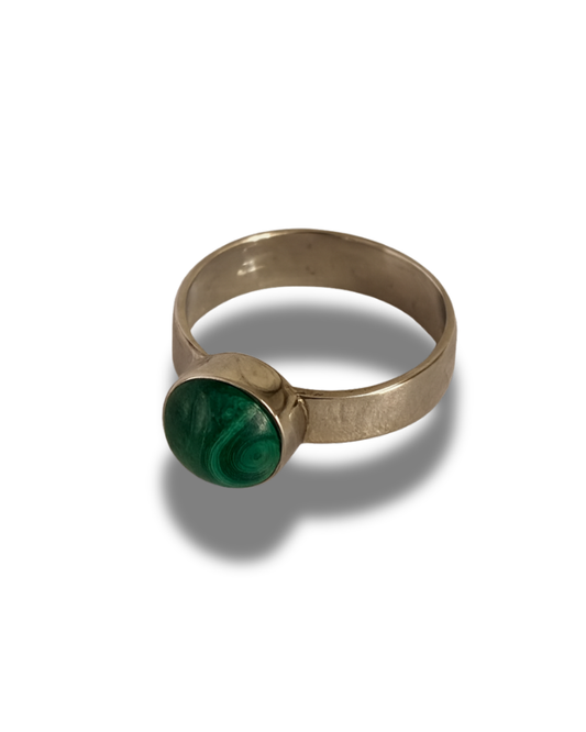 Silverplated Ring with Green Malachite