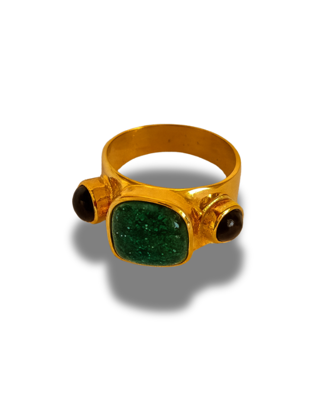 Goldplated Ring With Green Glassbeads