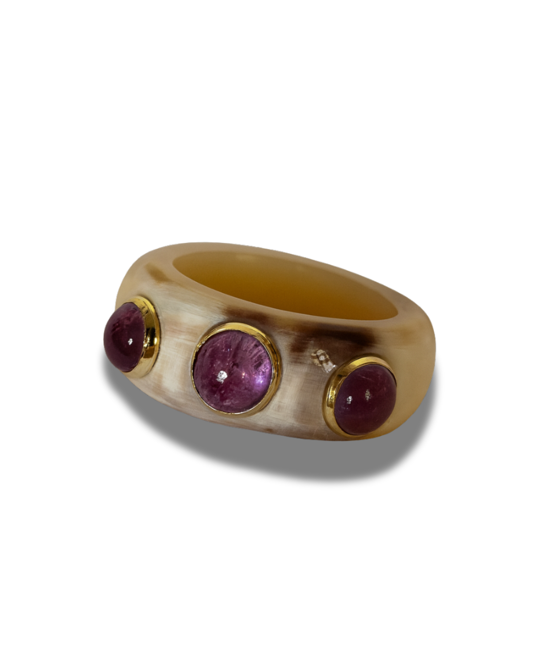 White Horn Ring with Light Violet Glassbeads
