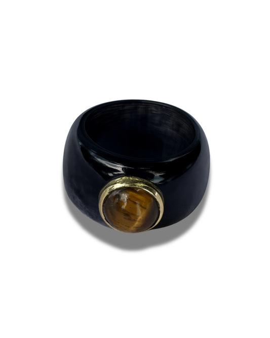 Black Horn Ring with Tiger Eye